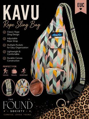 KAVU Rope Sling Crossbody Bag Colorful Geometric Chevron EUC